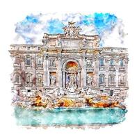 fontana di trevi roma aquarellskizze handgezeichnete illustration vektor