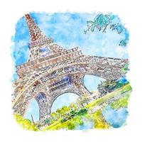 eiffelturm paris frankreich aquarellskizze handgezeichnete illustration vektor