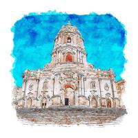 modica ragusa italien aquarellskizze handgezeichnete illustration vektor