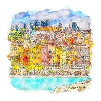 menton frankreich aquarellskizze handgezeichnete illustration vektor