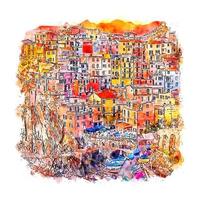 manarola italien aquarellskizze handgezeichnete illustration vektor