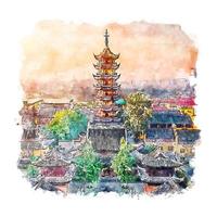 nanjing jiangsu china aquarellskizze handgezeichnete illustration