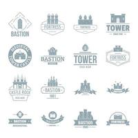 Towers slott logotyp ikoner set, enkel stil vektor