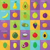 frukter mat blandade färska ikoner set, platt stil vektor