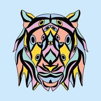 einzigartiger kreativer löwe tiger tierkopf zierdesign abstrakt bunt kubismus surrealismus stil kunstwerk premium vektor