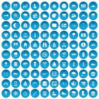 100 bergsklättring ikoner blå vektor