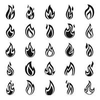 varm eld låga ikoner set, enkel stil vektor