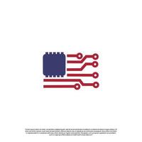 vektorkonzept der amerikanischen flagge, flagge der vereinigten staaten, mit technologieelement, auf lokalisiertem hintergrund vektor