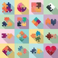 Puzzle-Icons gesetzt, flacher Stil vektor