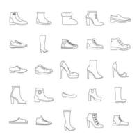 skor skor Ikonuppsättning, dispositionsstil vektor
