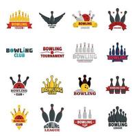 Bowling-Kegling-Spiel-Logo-Set, flacher Stil vektor