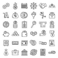 Credit Union Bank Icons Set, Umrissstil vektor