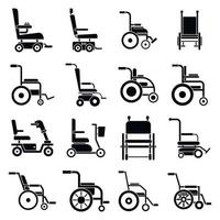 Symbole für Mobilitätsrollstühle gesetzt, einfacher Stil vektor