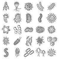 Bakterienbiologie-Symbole gesetzt, Umrissstil vektor