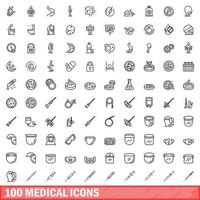 100 medicinska ikoner set, konturstil vektor