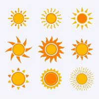 Vektorfarbe Sonnensymbol, Zeichen, Piktogramm, Symbolsatz isoliert auf weißem Hintergrund flachen Stil. Folge 10. vektor