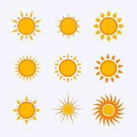 Vektorfarbe Sonnensymbol, Zeichen, Piktogramm, Symbolsatz isoliert auf weißem Hintergrund flachen Stil. Folge 10. vektor