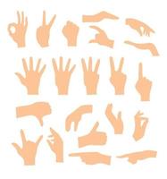 Satz Hände, die verschiedene Gesten zeigen, die auf einem weißen Hintergrund lokalisiert werden. vektorflache illustration der weiblichen und männlichen hände. isolierte flache vektorillustration. Folge 10. vektor
