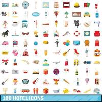 100 Hotelsymbole im Cartoon-Stil vektor