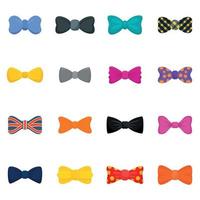 bowtie band man smoking ikoner set, platt stil vektor