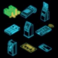 Bankterminal-Icon-Set Vektor Neon