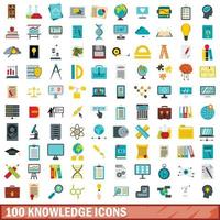 100 Wissenssymbole gesetzt, flacher Stil