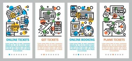 online-tickets buchen banner-set, umrissstil vektor