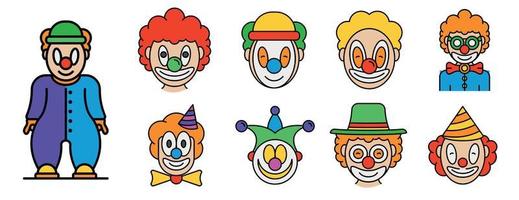 Clown-Symbole setzen Linienfarbvektor vektor