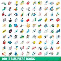 100 it business icons set, isometrischer 3d-stil vektor