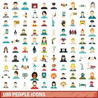 100 Personen Icons Set, flacher Stil vektor