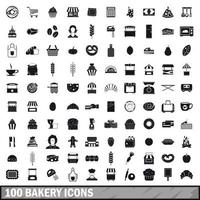100 Bäckerei-Icons gesetzt, einfacher Stil vektor