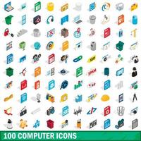 100 Computersymbole gesetzt, isometrischer 3D-Stil vektor