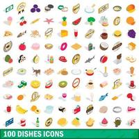 100 Gerichte Icons Set, isometrischer 3D-Stil