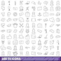 100 TV-Icons gesetzt, Umrissstil vektor