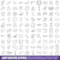 100 Vision-Icons gesetzt, Umrissstil vektor