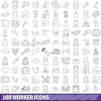 100 Arbeitersymbole gesetzt, Umrissstil vektor