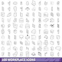 100 Arbeitsplatzsymbole gesetzt, Umrissstil vektor
