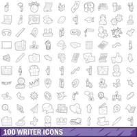 100 Writer-Icons gesetzt, Umrissstil vektor