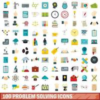 100 problemlösning ikoner set, platt stil vektor