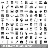 100 Privatschul-Icons gesetzt, einfacher Stil vektor