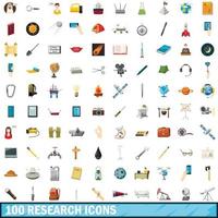 100 Forschungssymbole im Cartoon-Stil vektor