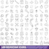 100 jubelnde Symbole gesetzt, Umrissstil vektor