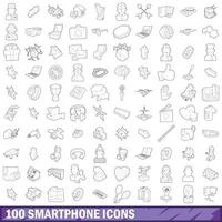 100 Smartphone-Icons gesetzt, Umrissstil vektor