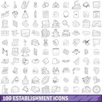 100 Einrichtungssymbole gesetzt, Umrissstil vektor
