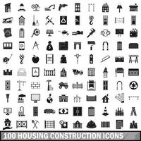 100 Symbole für den Wohnungsbau, einfacher Stil vektor