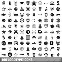 100 Logo-Icons gesetzt, einfacher Stil vektor