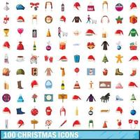 100 jul ikoner set, tecknad stil vektor