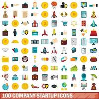 100 Firmenstart-Icons gesetzt, flacher Stil vektor