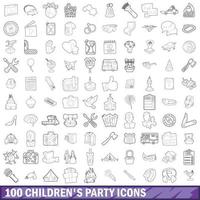 100 Kinderparty-Icons gesetzt, Umrissstil vektor