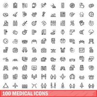 100 medizinische Symbole gesetzt, Umrissstil vektor